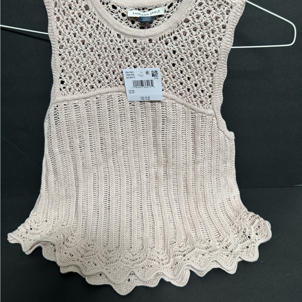 American Eagle Outfitters Cream Ribbed Ruffled Tank Top